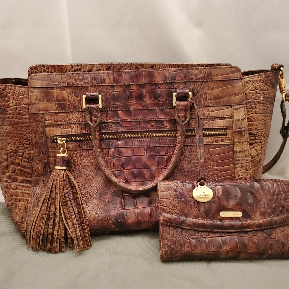 GENUINE LEATHER BRAHMIN SATCHEL IN TORTOISE